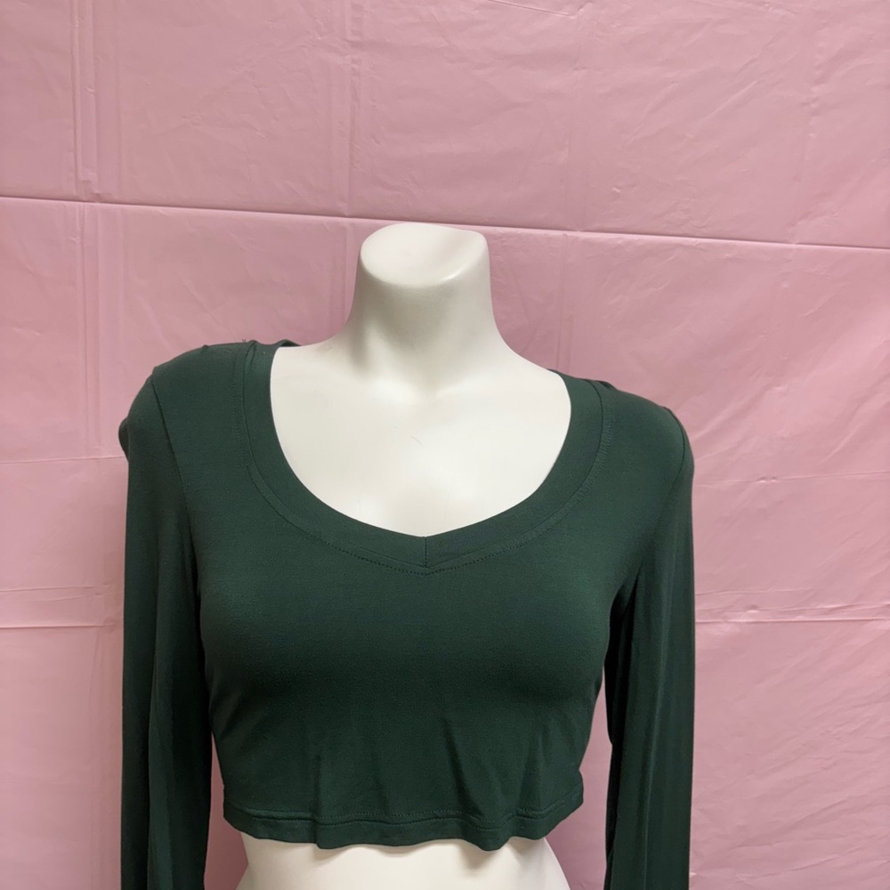 Dark Green Long Sleeve Crop Top